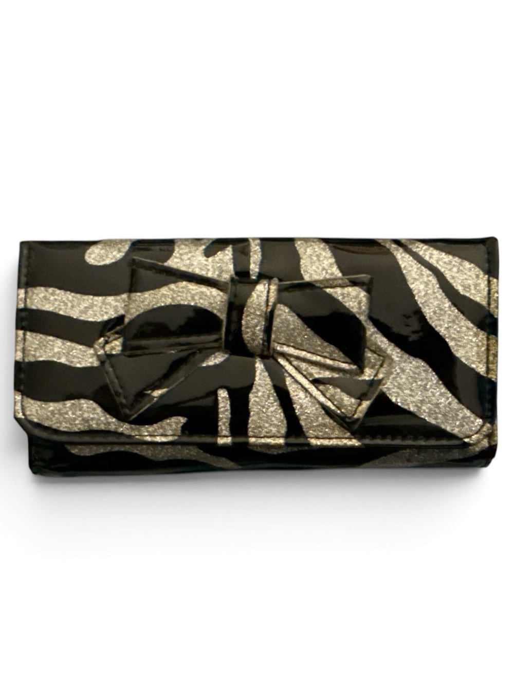 Women's Y2K Black and Gold Zebra Bow Clutch Wallet